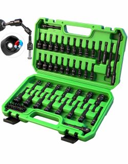 Juego de llaves de tuerca magnéticas de 55 piezas, vástago hexagonal métrico y SAE de 1/4", adaptadores de dados de impacto, puntas de destornillador 