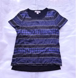 Michael Kors Black Blue Houndstooth Chain Print Top Size M