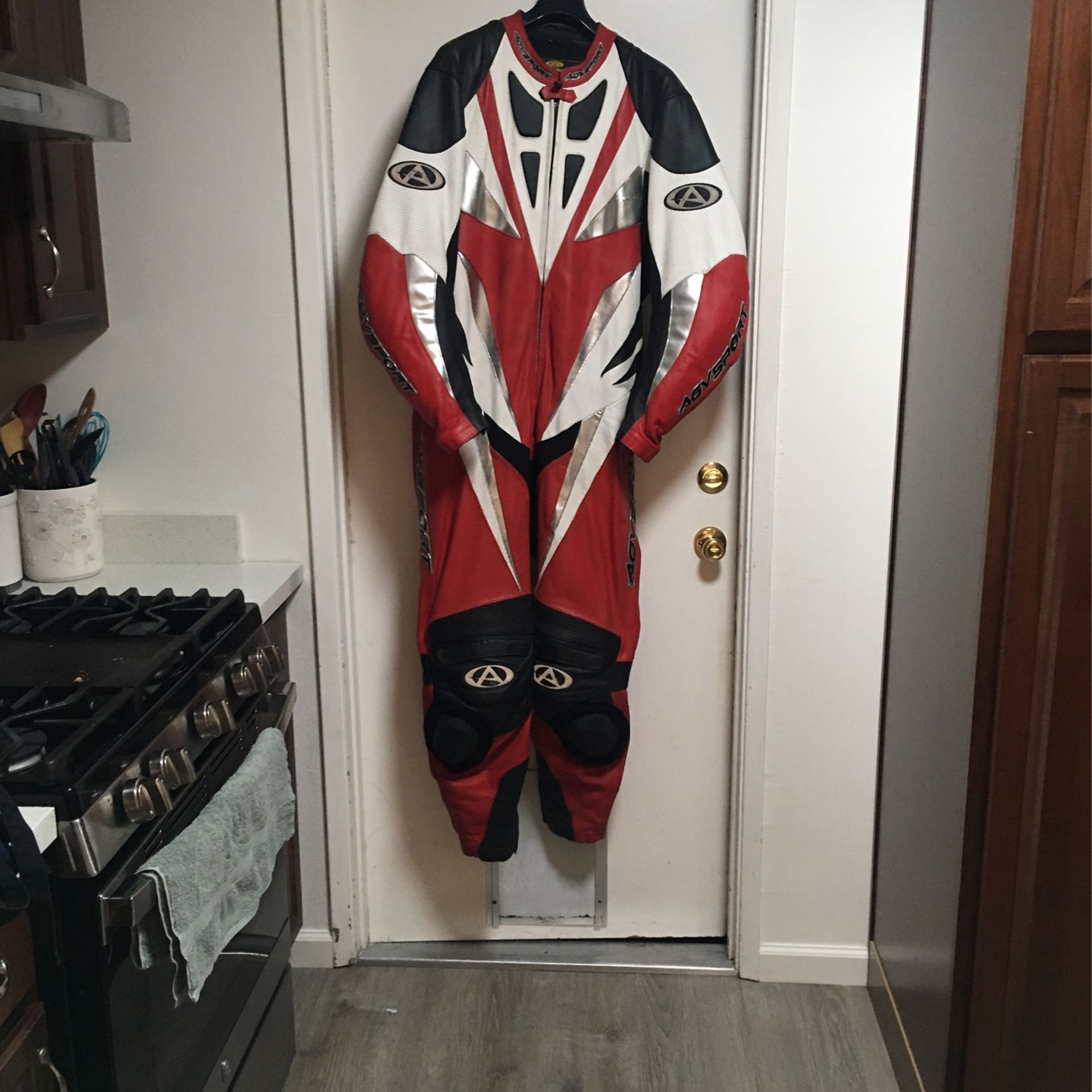 Used AGVSPORT Racing Suit With Elbow And Knee Pads And Knee Pucks Size 50