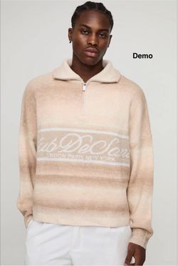 boohooMAN Oversized Boxy Fit Ombré Stripe Graphic Funnel Neck Knitted Jumper (Medium)