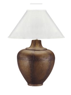 Solid copper table lamp Large size beige cotton/linen shade RH look vintage style spanish