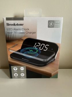 Brookstone LED Alarmg Clock With Wireless Charger