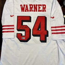 SF 49ers Fred Warner Autographed White Jersey Beckett COA
