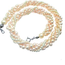 Vintage Twisted Beaded Pearl Necklace Light Pink White Colors 