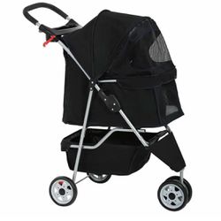 New Black Pet Stroller Cat Dog Cage 3 Wheels Stroller Travel Folding Carrier