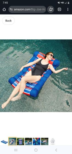 Big Joe Kona Hammock No Inflation Needed Pool Lounger with Headrest, Tropical Hibiscus Aqua Double Sided Mesh