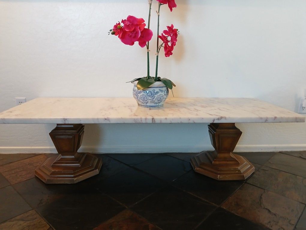 Vintage " Weiman Heirloom Pedestal Marble Stone Top Rectangular Coffee Table - Valued $1500 - 60x 16h X 22 - Must See - Classy Mid Century -