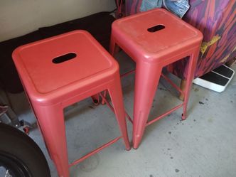 2 Red Metal Barstools 24x12