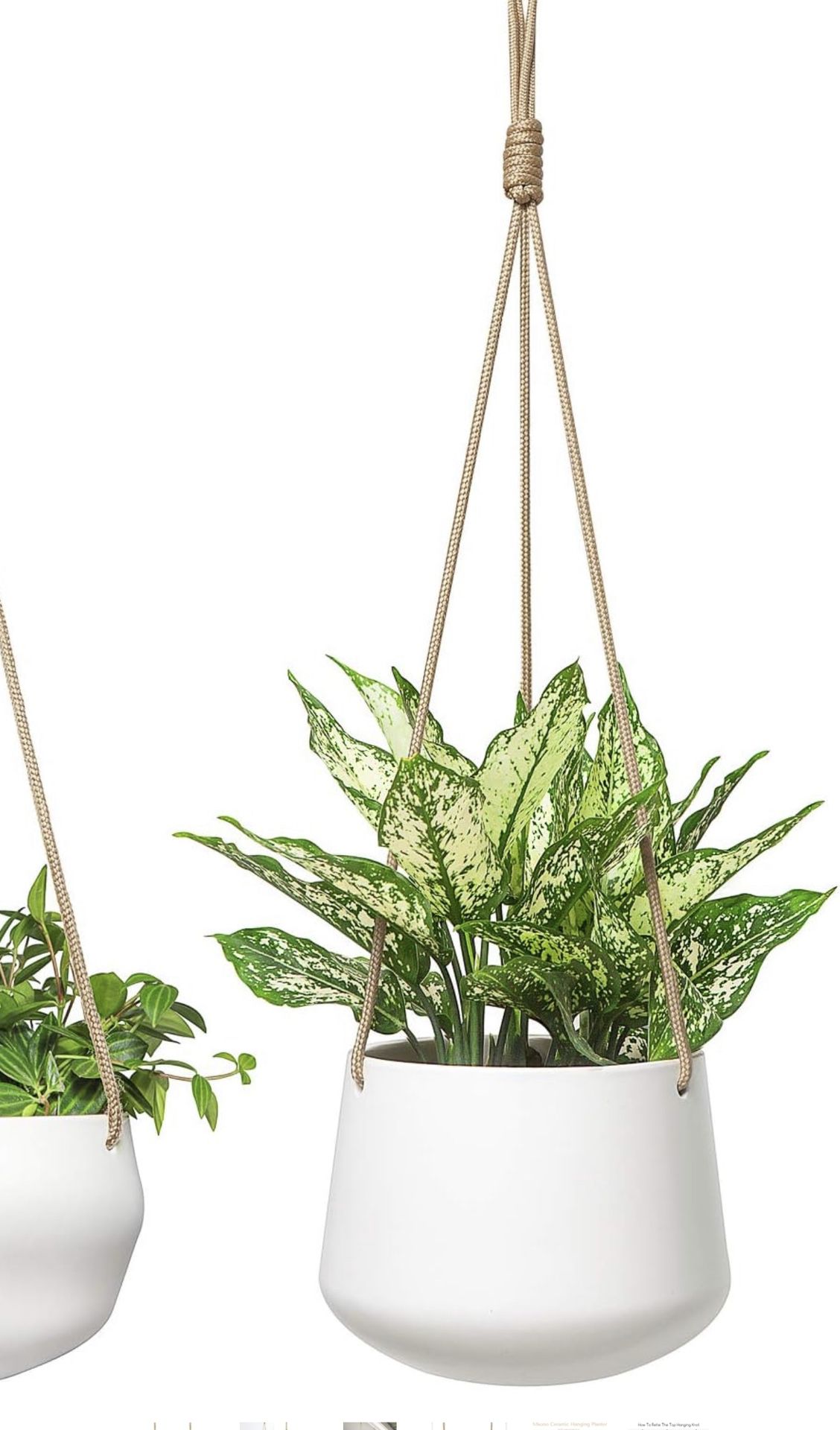 NEW Ceramic Hanging Planter of Shallow 8 Inch and Deep 6 Inch for Indoor Outdoor Plants, Modern Plant Pot Geometric Porcelain Hanging Basket with Poly