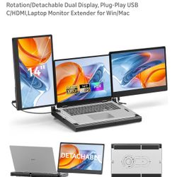 New! 14" Laptop Screen Extender Smart Base - Upgraded Triple Portable Monitor FHD 1080P -300% More Efficient, 360° Rotation/Detachable Dual Display, P