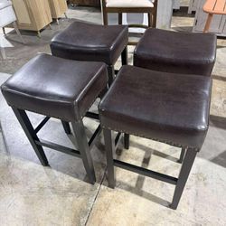 Set Of 4, Louigi 30-inch Brown Backless Leather Bar Stool by Christopher Knight Home