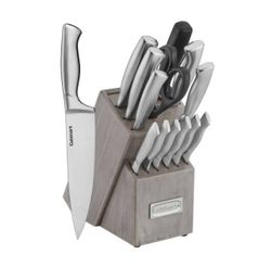 NEW Cuisinart 15pc Knife Set Stainless Steel Kitchen Knife Block Set C77SS-15PT
