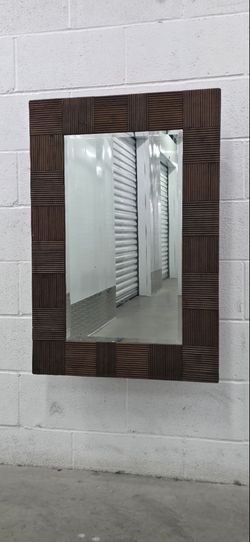 Vintage Beveled Wood Frame Wall Mirror – Solid Heavy Construction