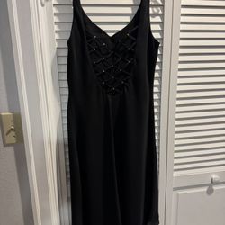 Black Cocktail Dress with Lattice Rhinestone Back