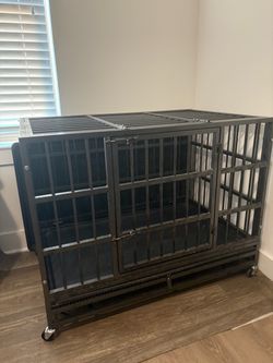 Large Heavy Duty Metal Dog Crate on Wheels