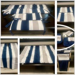Blue/Grey/White Striped Baby Crib Set