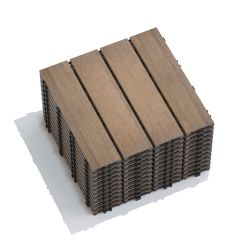 Patio Floor Tiles Pack of 11 WPC Wood-Plastic Composite Patio Deck Tiles DIY Interlocking Decking Tiles, Quick Deck Floor Tile, Court Tile, Water Resi