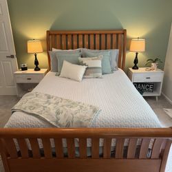 Solid Wood Mission-Style Bedroom Set - Bed Frame, Dresser, Mirror, & Nightstand
