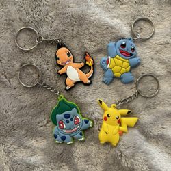 Starter Pokemon Keychain Bundle Pikachu Squirtle Bulbasaur Squirtle