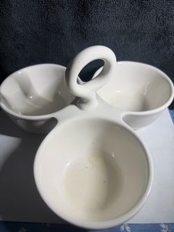 Three Bowl Serving Caddy Jelly Relish Jam White Heavy Ceramic Finger Loop