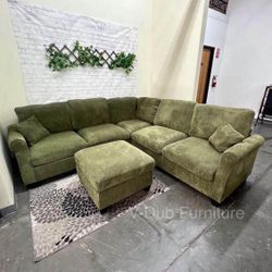 New Green Sectional Couch And Ottoman 