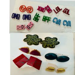 12 Pairs Earrings -Texting Slang - Abbreviation- Pop - Costume $5 for all  - great condition - unsure if ever worn
