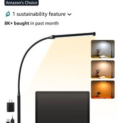 LED Desk Lamp with Clamp, Eye-Caring Clip on Lights for Home Office, 3 Modes 10 Brightness, Long Flexible Goose-Neck, Metal, Swing Arm Architect Task 