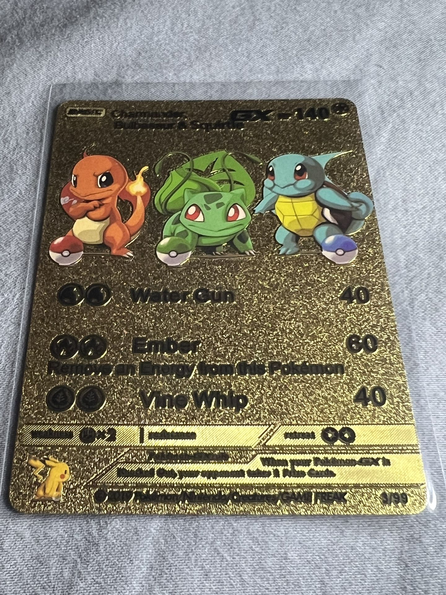 Pokemon Charmander Squirtle Bulbasaur GX HP 140 Gold Foil Fan Art Card 3/99 MINT