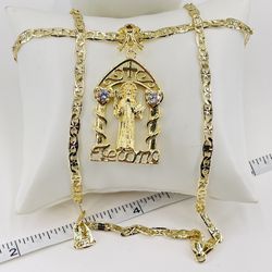 San Benito Y Cadena Chapado En Oro14k/Saint Benedict And Chain Gold Plated 14k