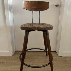  Wooden Bar Stool With Gunmetal Accents