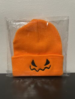 Pumpkin Face Beanie NEW SEALED Orange Hat Halloween Unisex Horror Cuffed
