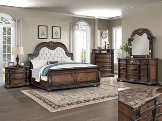 Brand new bedroom set solid wood mattress not included bed dresser mirror chest 1 nightstand