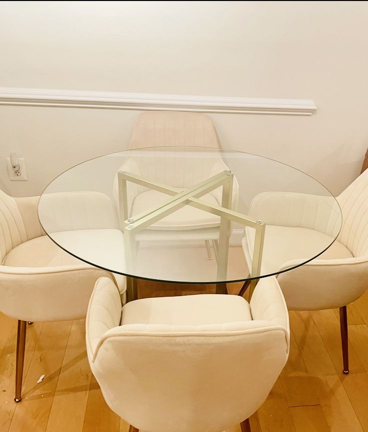 Burke Decor Brushed Gold and Glass Dining Table