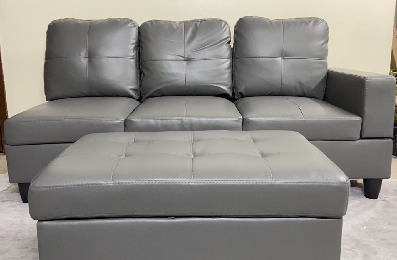 Lifestyle Furniture right Facing Sectional Sofa with Ottoman Faux Leather. No Chaise
