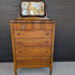 Vintage Oak Wood Dresser with Mirror