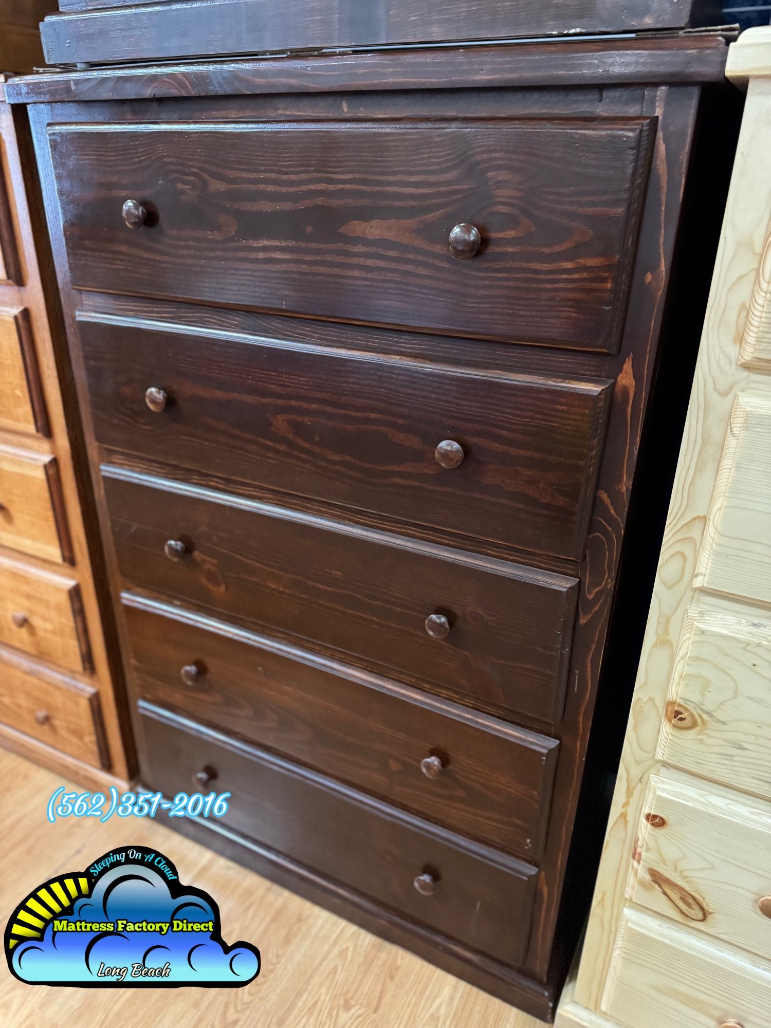 Brown Jumbo Pinewood 2 Knob Dresser Cajonera Comoda