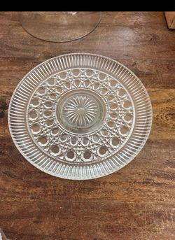 Clear Glass Pedestal Cake Plate 11" Windsor Button & Cane Pattern Federal Glass