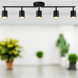 Track Lighting Fixtures Ceiling Kit, Black Ceiling Lights for Kitchen, 30" Ceiling Spotlight, 5 Light Ceiling Spotlight with Rotatable Heads