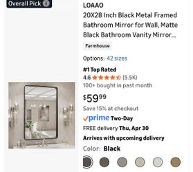 Bathroom Mirror 20 x 28