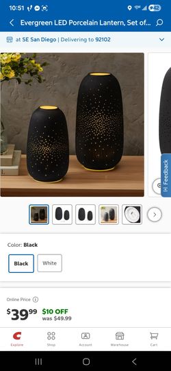 Evergreen LED Porcelain Lantern, Set of 2