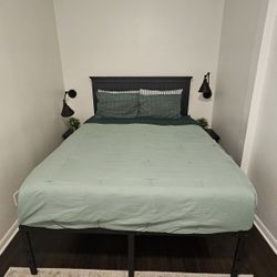 Queen Bed With Mattress, Metal Frame And Headboard 