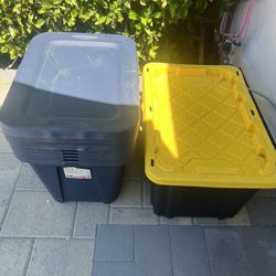 Storage bins tote 6pcs 20 gallon and one yellow 27 gallon