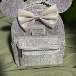 Minnie Mouse Sequined Loungefly Mini Backpack - Opalescent Purple Sequined New
