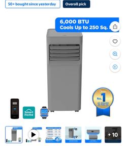Midea 6,000 BTU Portable Air Conditioner with Wi‑Fi, 2‑Speed, 250 Sq Ft Coverage, Gray