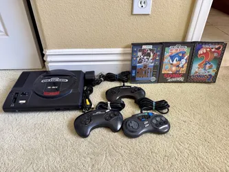 Sega Genesis Model 1 1601 Console System Bundle, 3 Games, 3 Controller. Tested