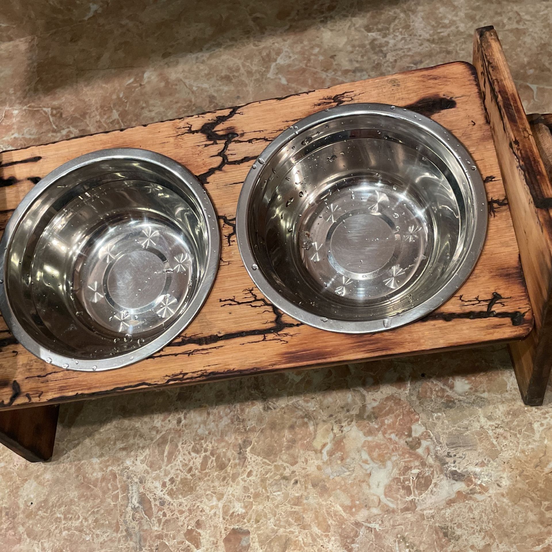 Beautiful Custom Wood Burnt Dog bowl