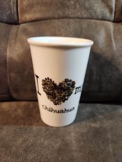 I Love My Chihuahua White Coffee Travel Mug missing Rubber Lid DRDirect