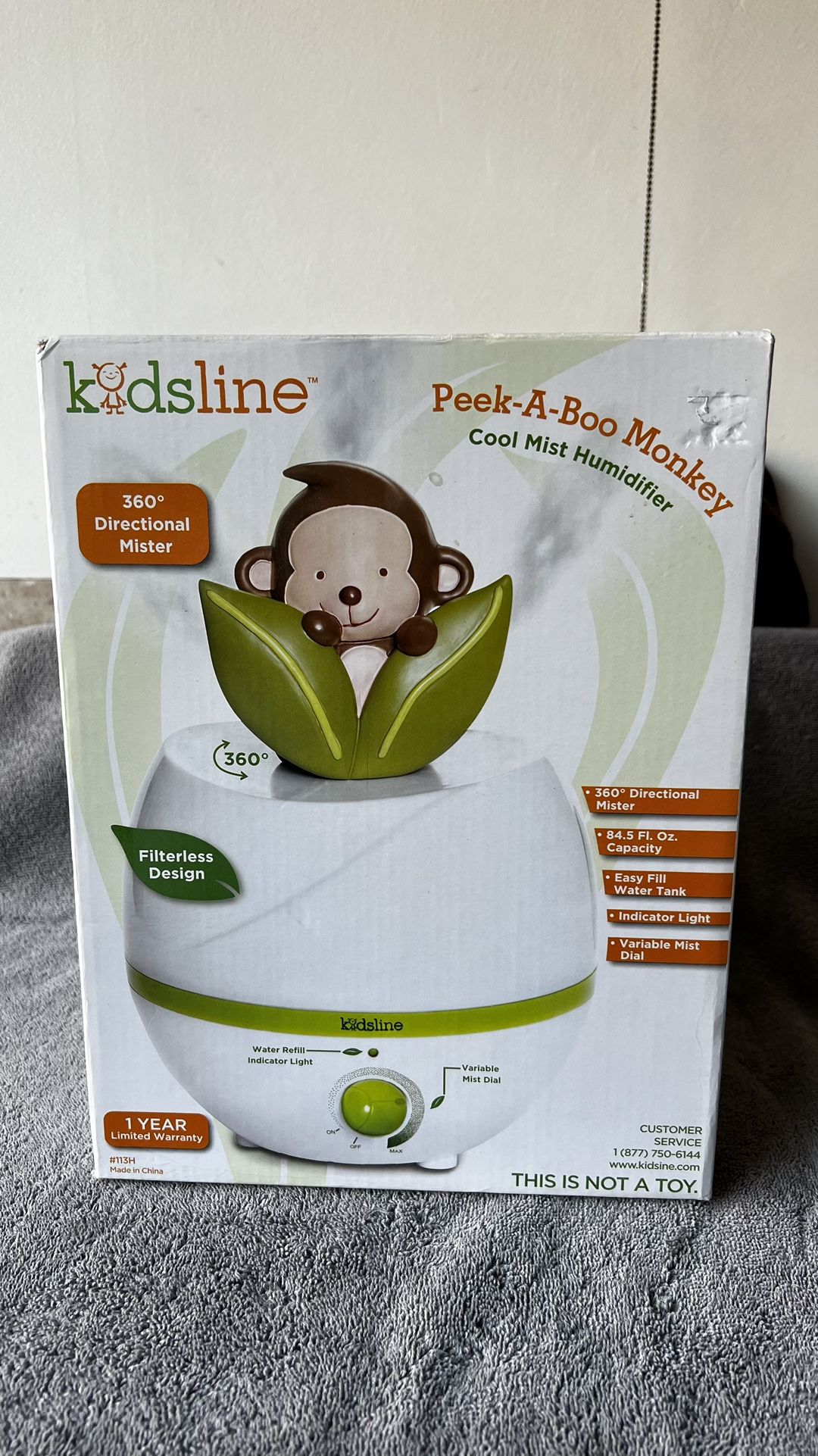 Kidsline - Peek-A-Boo Monkey Ultrasonic 0.7 Gal. Cool Mist Humidifier - White.See more images Kidsline - Peek-A-Boo Monkey Ultrasonic