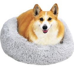 Calming Dog Bed Cat Bed, 23” Premium Dog Bed for Small Medium Dogs, Indoor Round Plush Donut Bed for Dogs and Cats