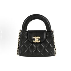 CHANEL23K/24P Kelly Gold Diamond Chain with Handle Mini Shopping Bag Lychee Pattern Cowhide Handbag Single Shoulder Handbag Super Mini(631)37